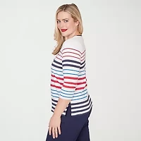 Alfred Dunner Lady Liberty Womens Crew Neck 3/4 Sleeve T-Shirt