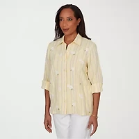 Alfred Dunner Out Of The Blue Womens 3/4 Sleeve Embroidered Blouse