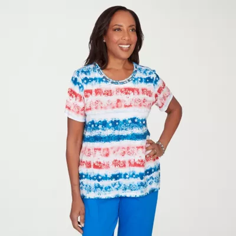 Alfred Dunner Lady Liberty Womens Crew Neck Short Sleeve T-Shirt