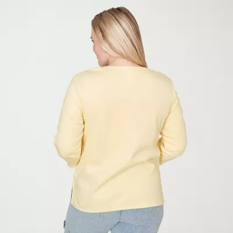 Alfred Dunner Out Of The Blue Womens Crew Neck 3/4 Sleeve T-Shirt