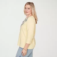 Alfred Dunner Out Of The Blue Womens Crew Neck 3/4 Sleeve T-Shirt