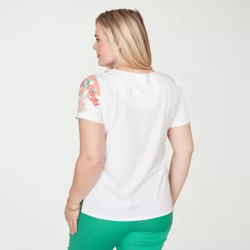 Alfred Dunner Womens Split Crew Neck Short Sleeve T-Shirt