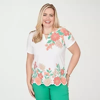 Alfred Dunner Womens Split Crew Neck Short Sleeve T-Shirt