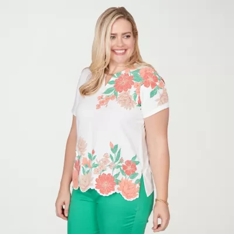 Alfred Dunner Womens Split Crew Neck Short Sleeve T-Shirt