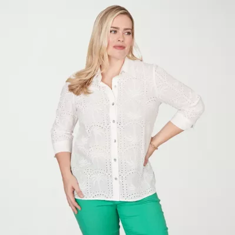 Alfred Dunner Resort Living Womens 3/4 Sleeve Blouse