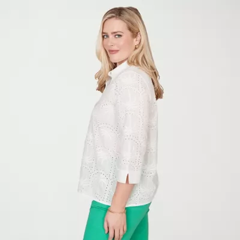 Alfred Dunner Resort Living Womens 3/4 Sleeve Blouse