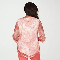 Alfred Dunner Resort Living Womens Crew Neck 3/4 Sleeve Blouse