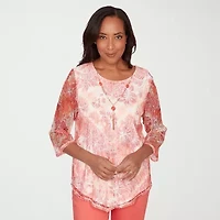 Alfred Dunner Resort Living Womens Crew Neck 3/4 Sleeve Blouse