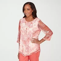 Alfred Dunner Resort Living Womens Crew Neck 3/4 Sleeve Blouse