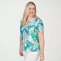 Alfred Dunner Womens V Neck Short Sleeve T-Shirt