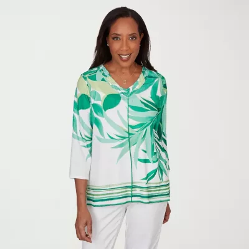 Alfred Dunner Womens V Neck 3/4 Sleeve T-Shirt