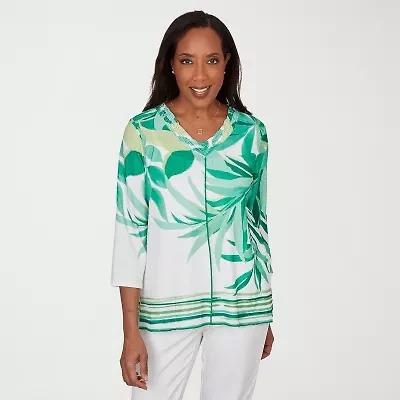 Alfred Dunner Womens V Neck 3/4 Sleeve T-Shirt