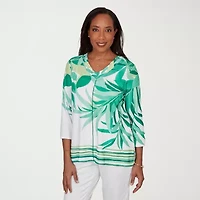 Alfred Dunner Womens V Neck 3/4 Sleeve T-Shirt