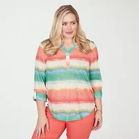 Alfred Dunner Resort Living Womens Y Neck 3/4 Sleeve T-Shirt