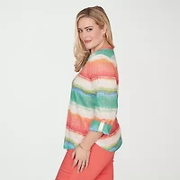 Alfred Dunner Resort Living Womens Y Neck 3/4 Sleeve T-Shirt