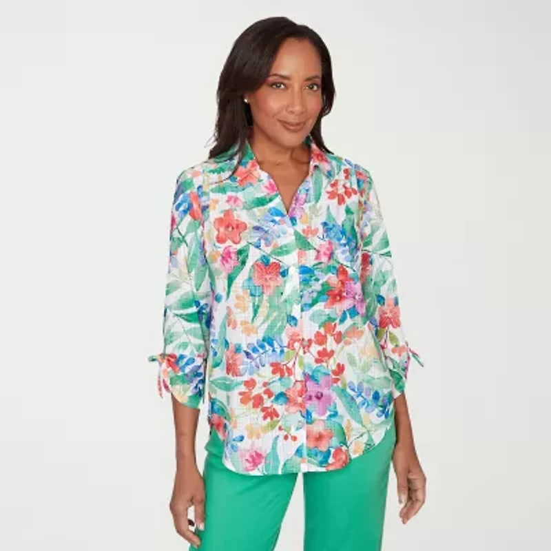 Alfred Dunner Resort Living Womens 3/4 Sleeve Blouse