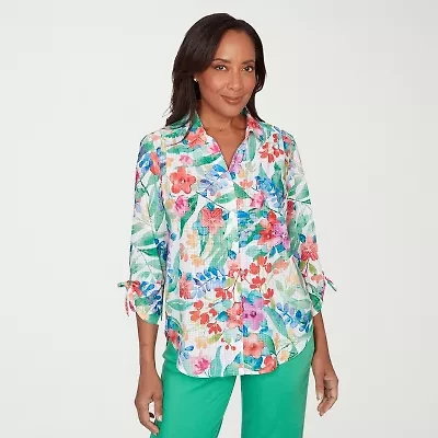 Alfred Dunner Resort Living Womens 3/4 Sleeve Blouse