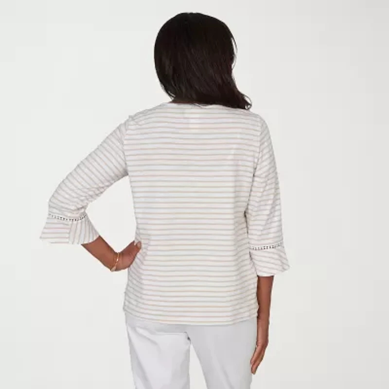 Alfred Dunner Womens Crew Neck 3/4 Sleeve T-Shirt