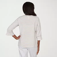 Alfred Dunner Womens Crew Neck 3/4 Sleeve T-Shirt