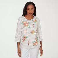 Alfred Dunner Womens Crew Neck 3/4 Sleeve T-Shirt