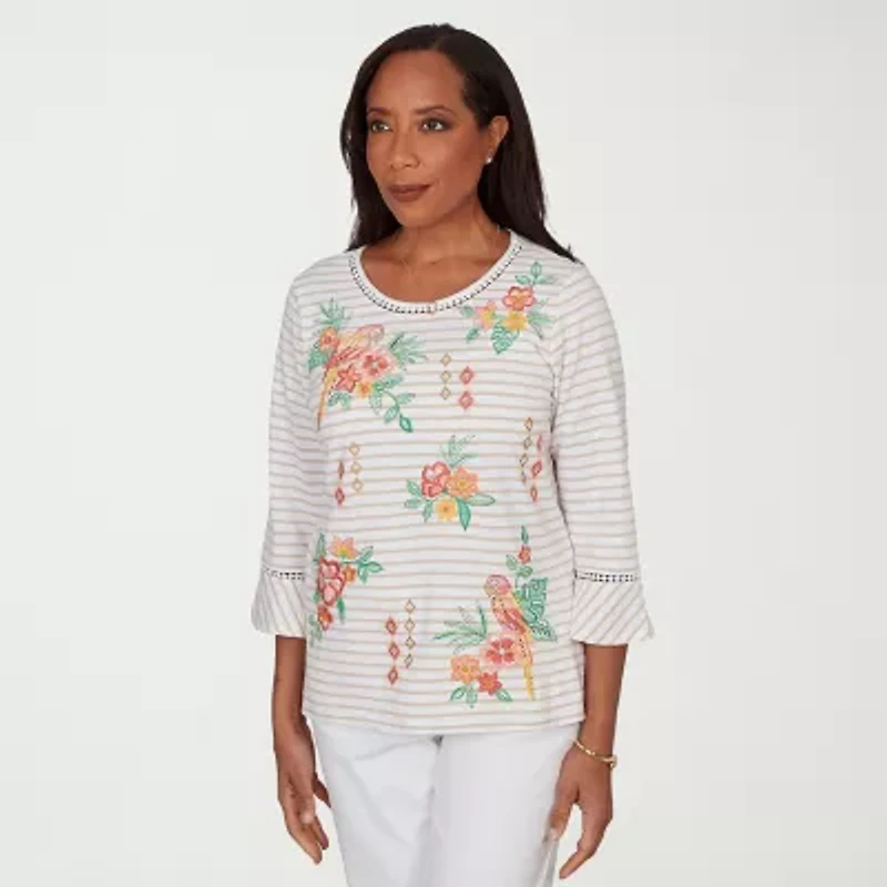 Alfred Dunner Womens Crew Neck 3/4 Sleeve T-Shirt