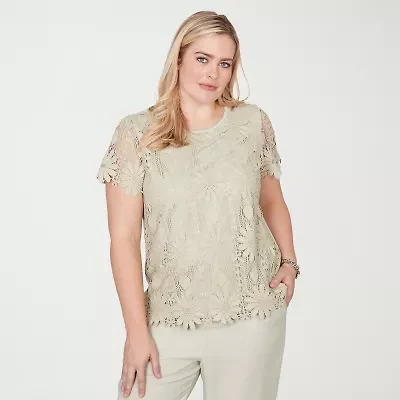 Alfred Dunner Vintage Charm Womens Crew Neck Short Sleeve T-Shirt