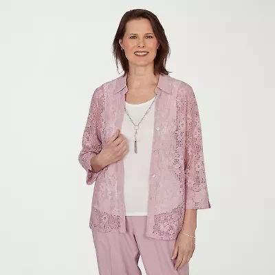 Alfred Dunner Vintage Charm Womens 3/4 Sleeve Layered Top