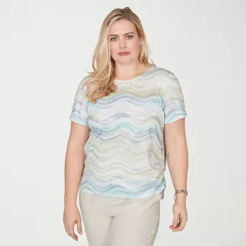 Alfred Dunner Vintage Charm Womens Round Neck Short Sleeve T-Shirt