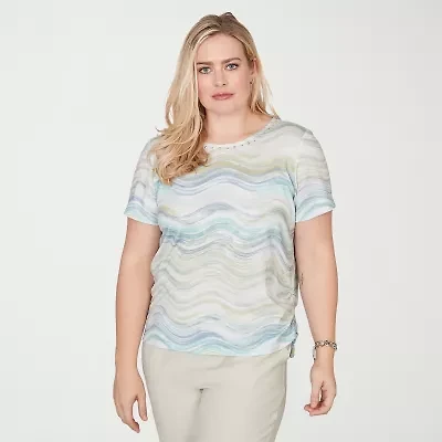 Alfred Dunner Vintage Charm Womens Round Neck Short Sleeve T-Shirt