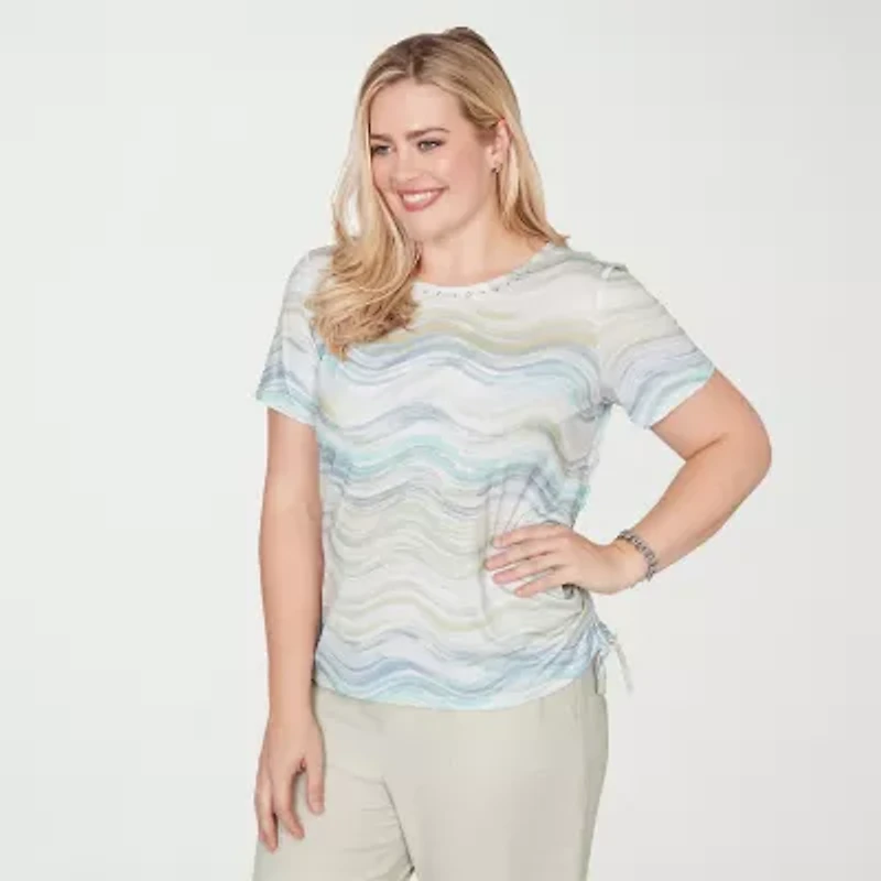 Alfred Dunner Vintage Charm Womens Round Neck Short Sleeve T-Shirt