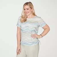 Alfred Dunner Vintage Charm Womens Round Neck Short Sleeve T-Shirt