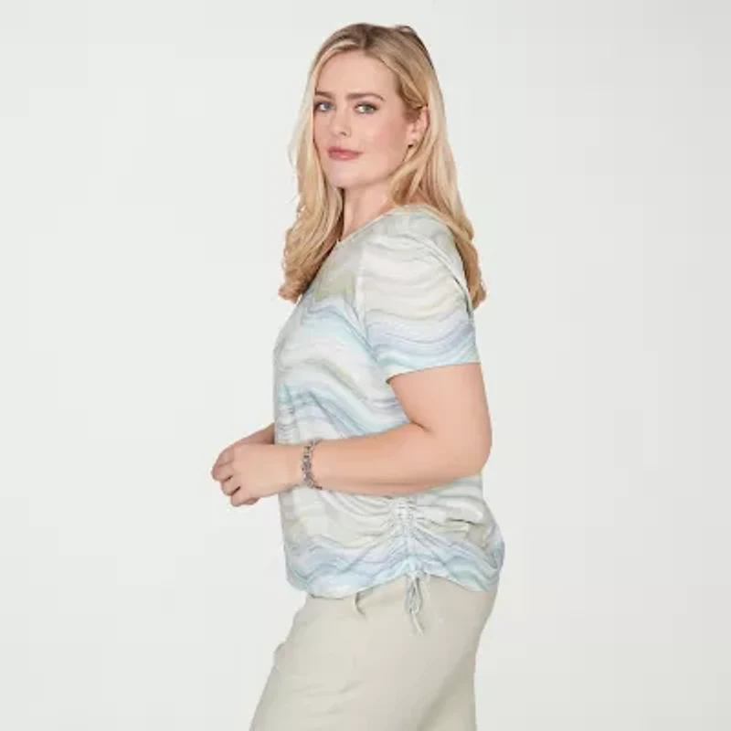 Alfred Dunner Vintage Charm Womens Round Neck Short Sleeve T-Shirt