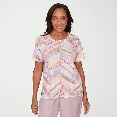 Alfred Dunner Vintage Charm Womens Crew Neck Short Sleeve T-Shirt