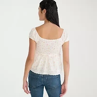 AEROPOSTALE Womens Juniors Sweetheart Neck Short Sleeve Regular Fit Button-Down Shirt