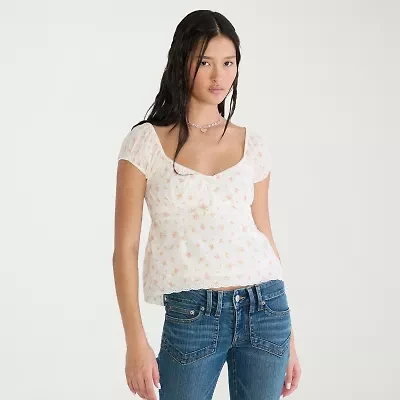 AEROPOSTALE Womens Juniors Sweetheart Neck Short Sleeve Regular Fit Button-Down Shirt