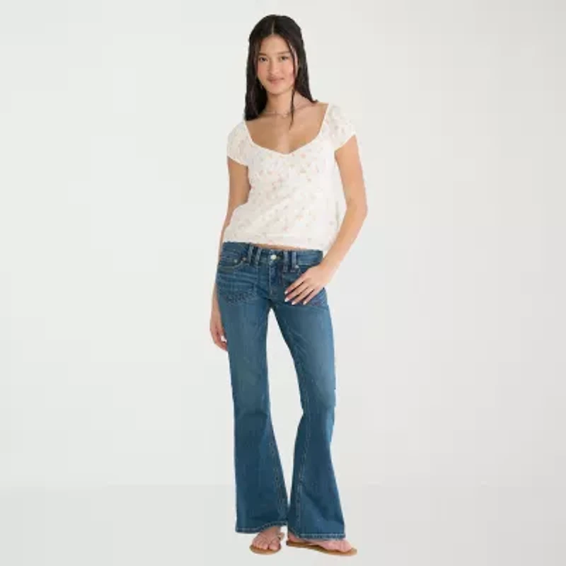 AEROPOSTALE Womens Juniors Sweetheart Neck Short Sleeve Regular Fit Button-Down Shirt