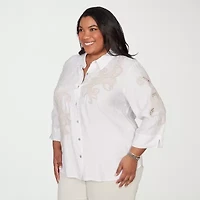 Alfred Dunner Natural Wonder Womens Plus 3/4 Sleeve Blouse