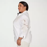 Alfred Dunner Natural Wonder Womens Plus 3/4 Sleeve Blouse