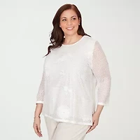 Alfred Dunner Womens Plus Crew Neck 3/4 Sleeve T-Shirt