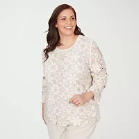 Alfred Dunner Womens Plus Crew Neck 3/4 Sleeve T-Shirt