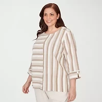 Alfred Dunner Womens Plus U Neck 3/4 Sleeve Blouse