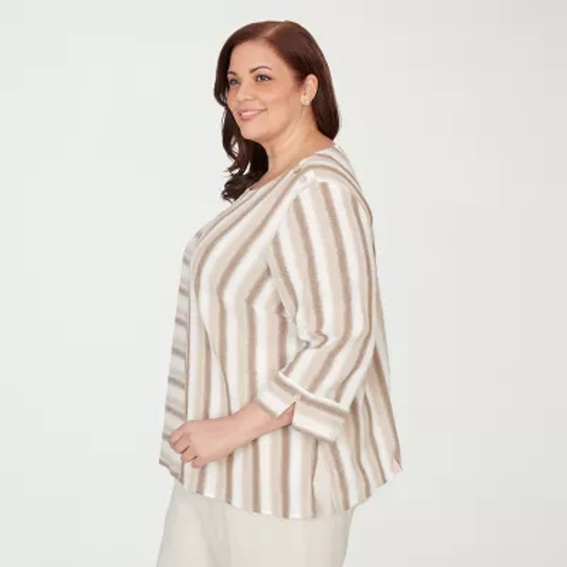 Alfred Dunner Womens Plus U Neck 3/4 Sleeve Blouse