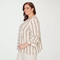 Alfred Dunner Womens Plus U Neck 3/4 Sleeve Blouse