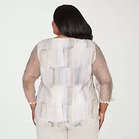 Alfred Dunner Womens Plus Round Neck 3/4 Sleeve T-Shirt