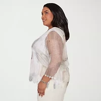 Alfred Dunner Womens Plus Round Neck 3/4 Sleeve T-Shirt