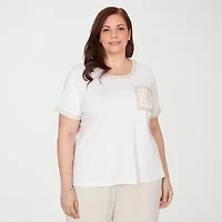 Alfred Dunner Natural Wonder Womens Plus Crew Neck Short Sleeve T-Shirt