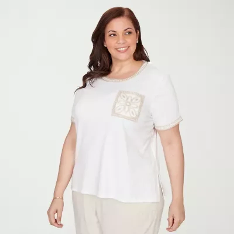 Alfred Dunner Natural Wonder Womens Plus Crew Neck Short Sleeve T-Shirt