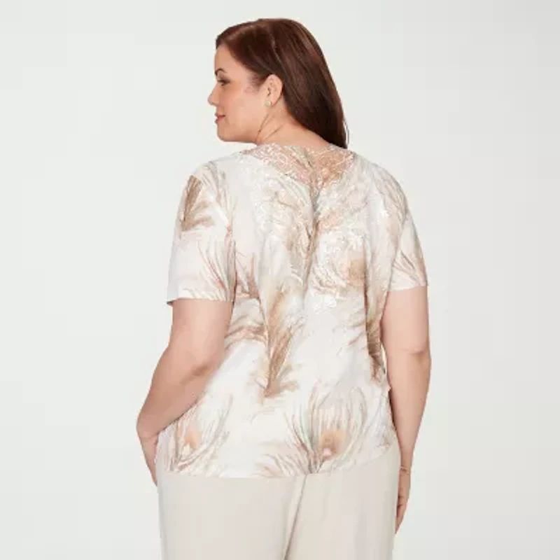 Alfred Dunner Natural Wonder Womens Plus Crew Neck Short Sleeve T-Shirt