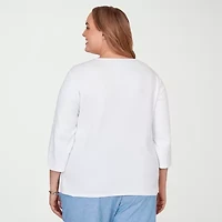 Alfred Dunner Womens Plus Crew Neck 3/4 Sleeve T-Shirt