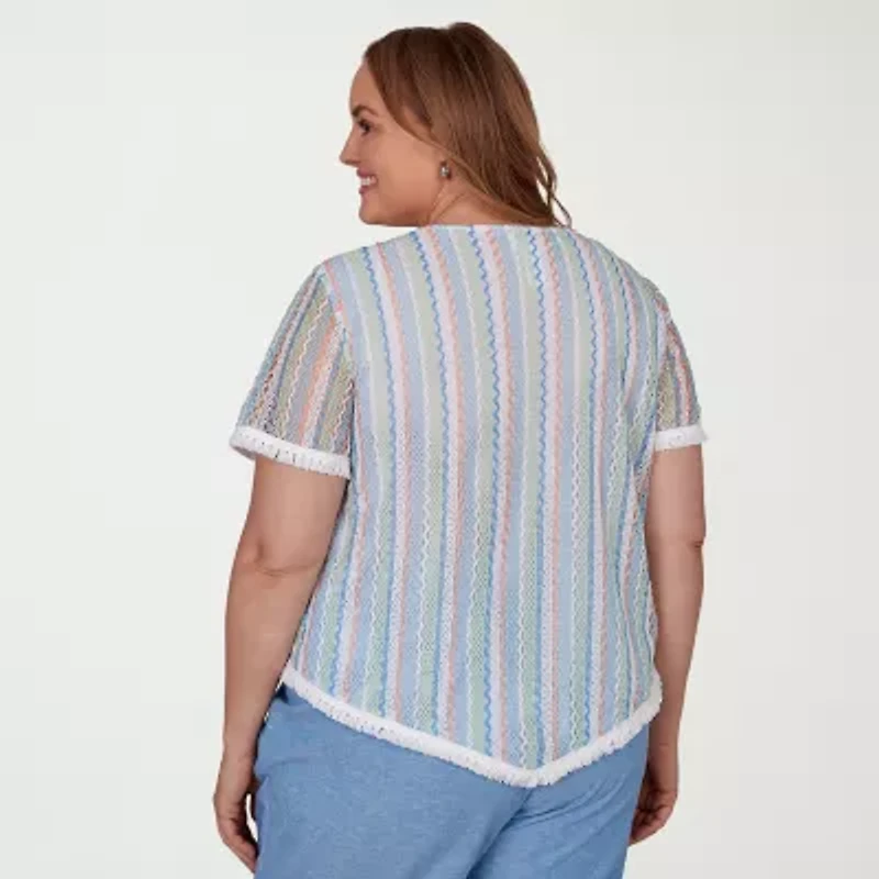 Alfred Dunner Womens Plus Crew Neck Short Sleeve T-Shirt